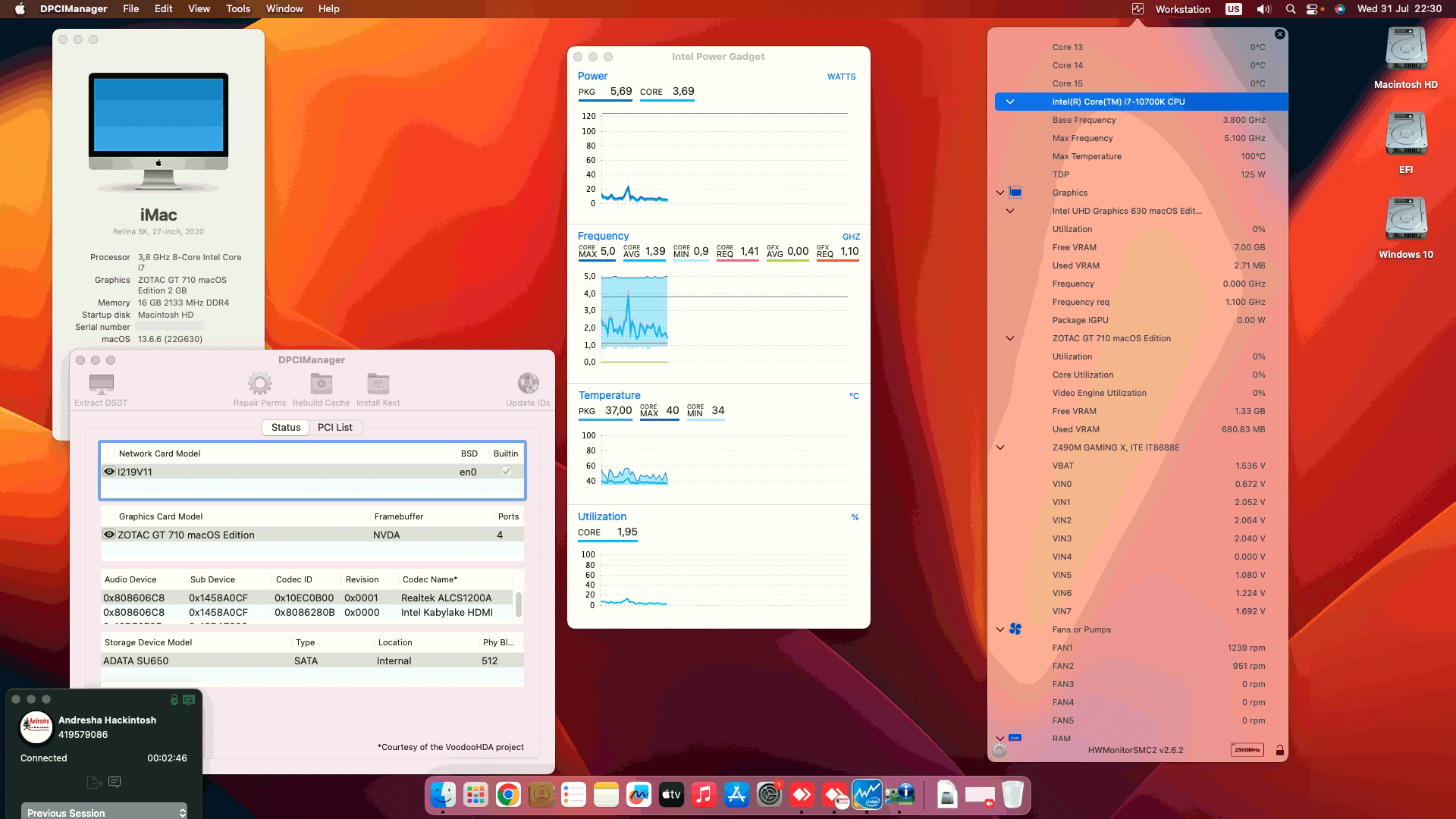 Success Hackintosh macOS Ventura 13.6.6 Build 22G630 in Gigabyte Z490M Gaming X + Intel Core i7 10700K + Zotac GT 710